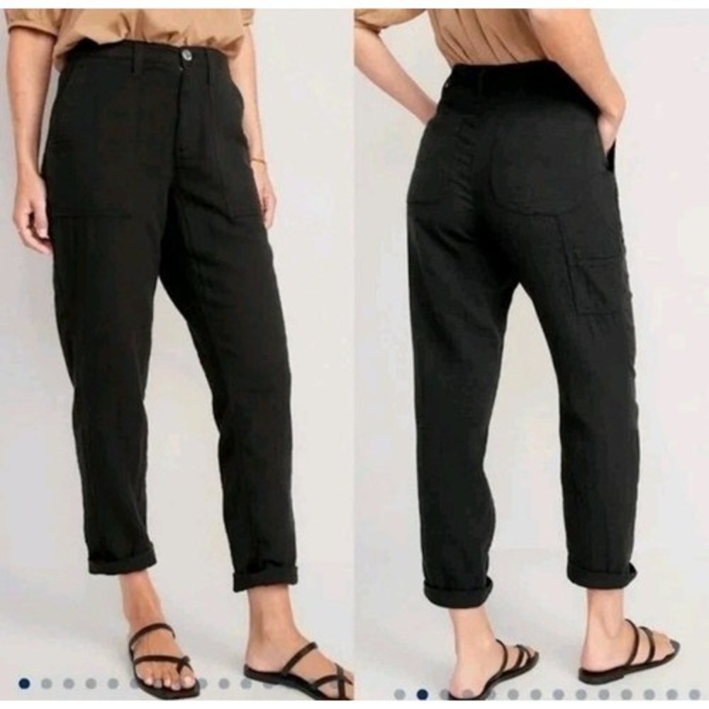 Old Navy Womens Slouchy Tapered Gauze Pants Size 12 Black Ankle Carpenter